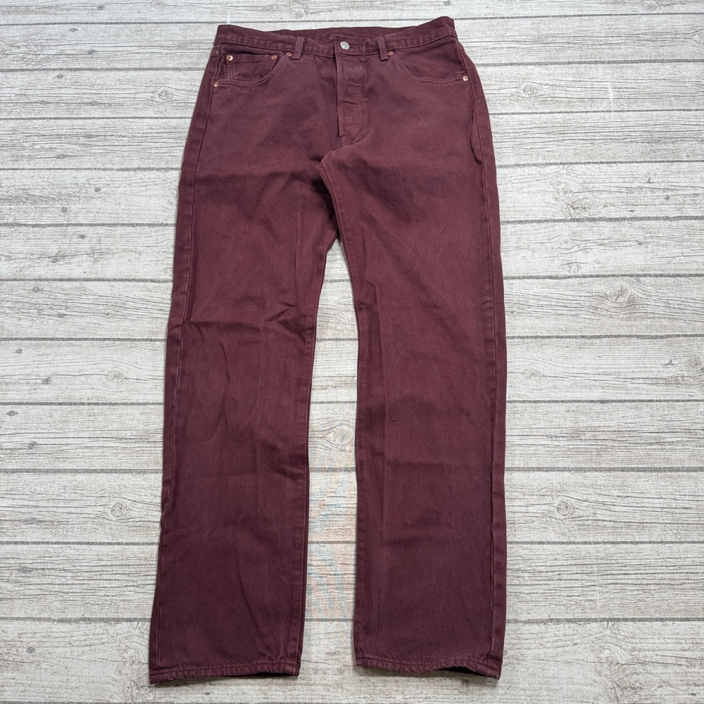 Levi's 501 '93 Jeans Mens 33x32 Burgundy Premium Big E Denim Button Fly Straight